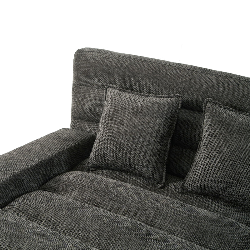 Chaise Bed Lounge Sofa Chair With Adjustable Backrest And LED Light Strip - Gray