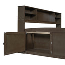 Full Size Wood Daybed with 2 Bedside Cabinets, Upper Shelves and 4 Drawers, Antique Brown