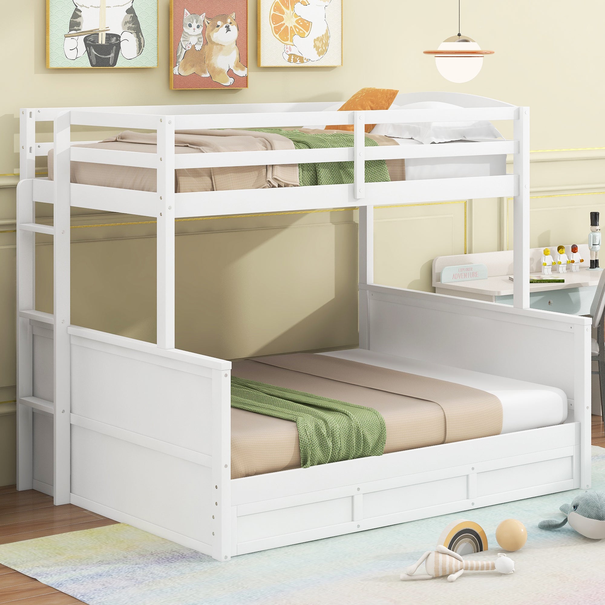 Wood Twin over Full Bunk Bed with Hydraulic Lift Up Storage, White - Atlantic Fine Furniture Melbourne FL