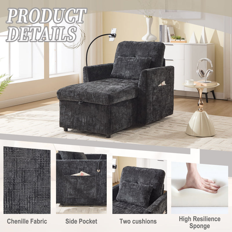 Multifunctional Chenille Recliner Sofa With Storage And Phone Bracket