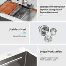 33" Drop In Kitchen Sink With Ledge Workstation, Single Bowl, 16 Gauge Stainless Steel - Black / Gray