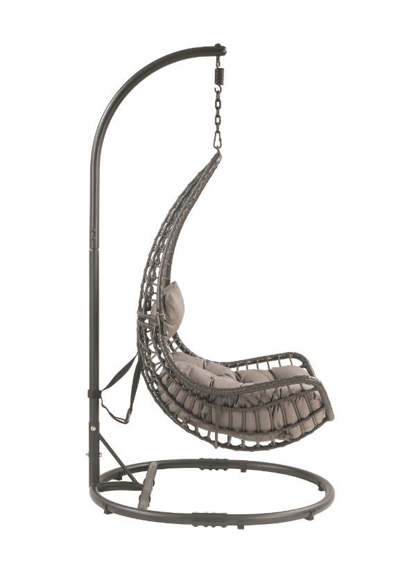 Uzae - Patio Swing Chair - Gray Fabric & Charcaol Wicker - Atlantic Fine Furniture Inc