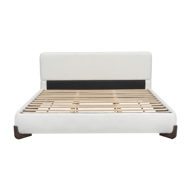 Elegant Boucle Upholstered Bed With Solid Wood Legs