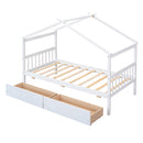 Twin Size Wooden House Bed with Drawers, White