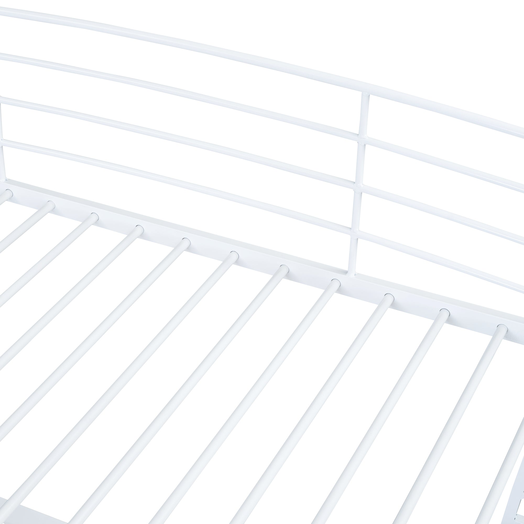 Twin Size Loft Bed with 4 Layers of Shelves and L-shaped Desk, Stylish Metal Frame Bed with a set of Sockets, USB Ports and and Wireless Charging, White - Atlantic Fine Furniture Melbourne FL