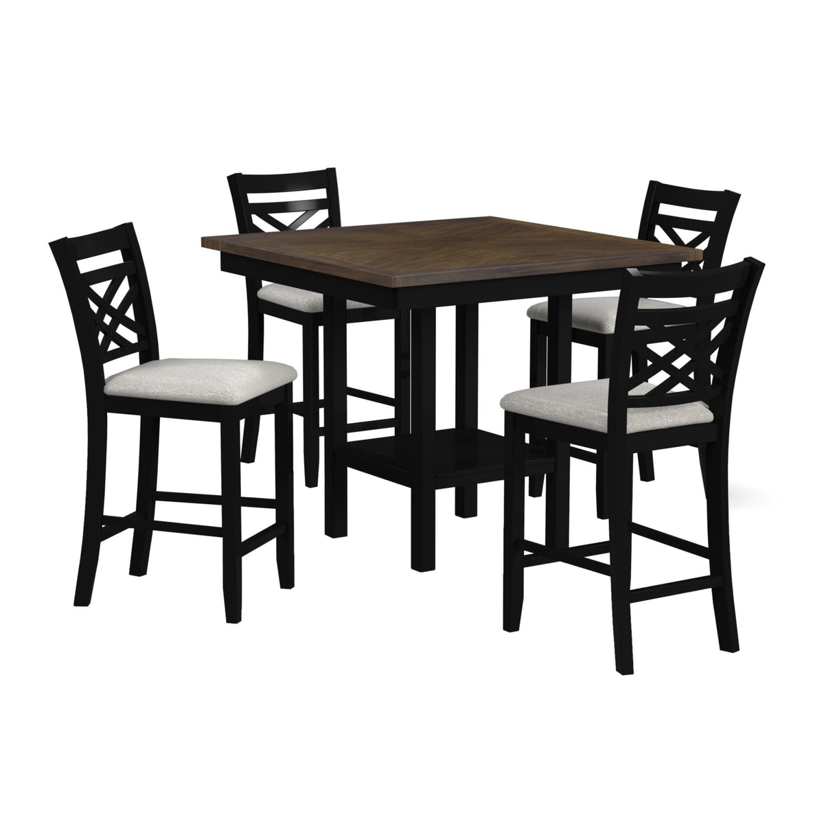 Brooks 5 Piece Counter Set With Table And 4 Upholstered Seat & Wood Back Chairs in Medium Brown & Black by Elements International