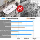 70.87" Modern Artificial Stone Curved Black Metal Leg Dining Table, Can Accommodate 6-8 People - White / Black