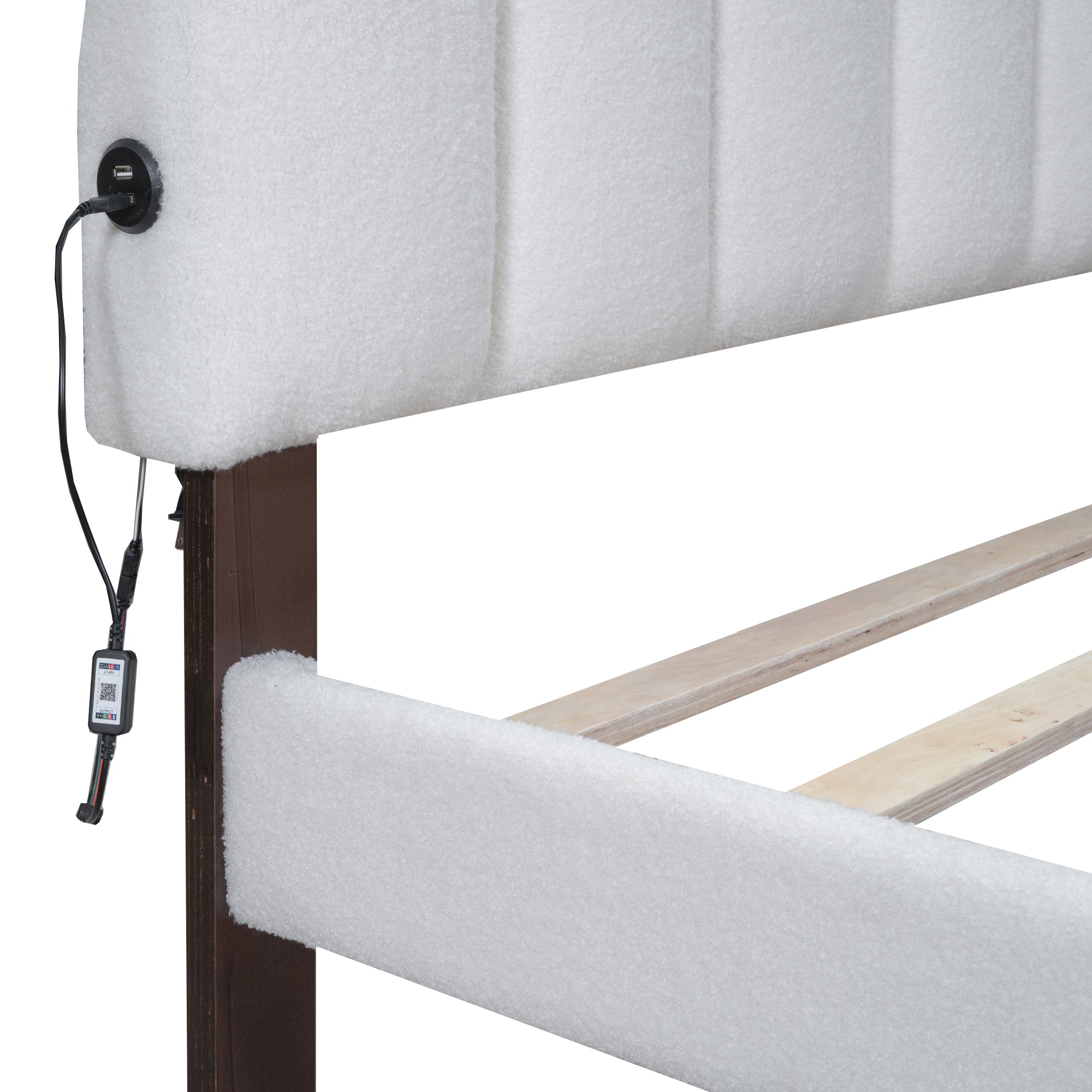 Teddy Fleece Queen Size Upholstered Platform Bed with Drawer, White - Atlantic Fine Furniture Melbourne FL