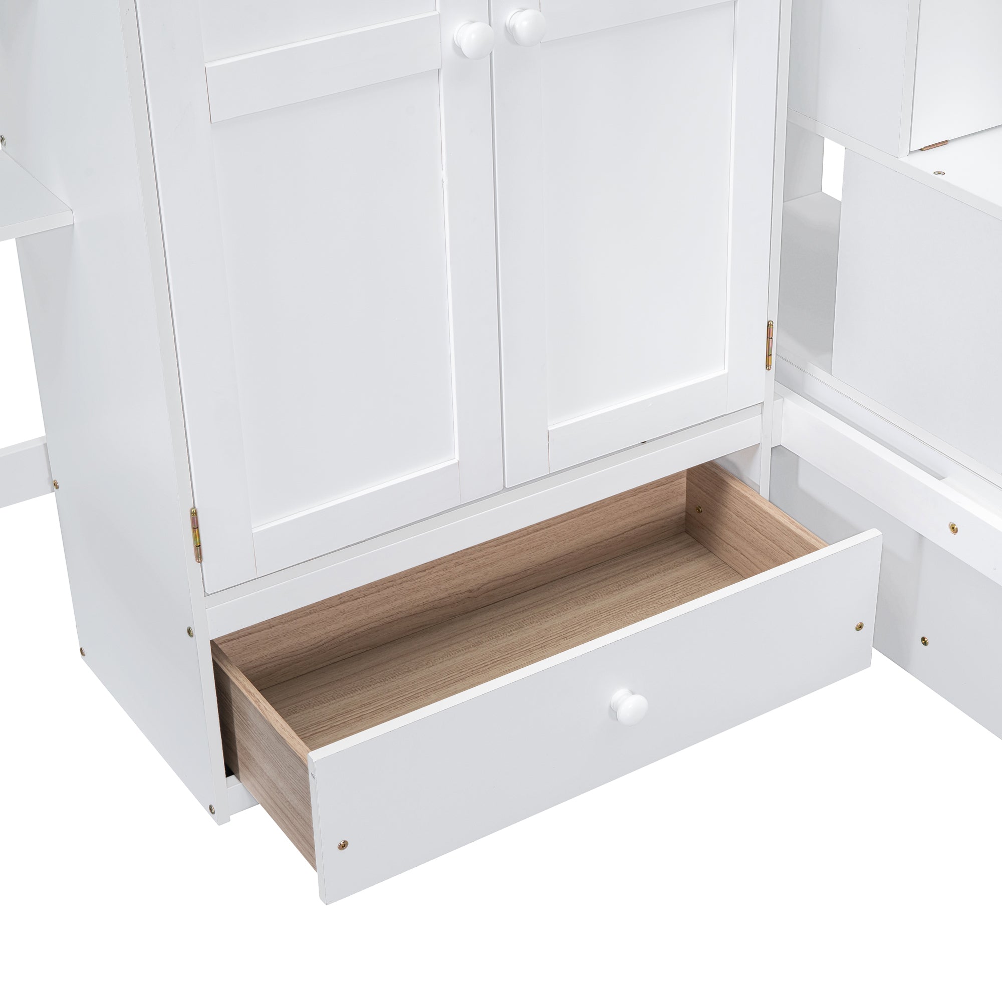 Full size Loft Bed with Bookshelf,Drawers,Desk,and Wardrobe-White - Atlantic Fine Furniture Melbourne FL