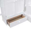 Full size Loft Bed with Bookshelf,Drawers,Desk,and Wardrobe-White