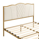 Full Size Bed Frame, Modern Upholstered Bed Frame with Tufted Headboard, Golden Metal Platform Bed Frame with Wood Slat Support, Noise Free, No Box Spring Needed,Beige