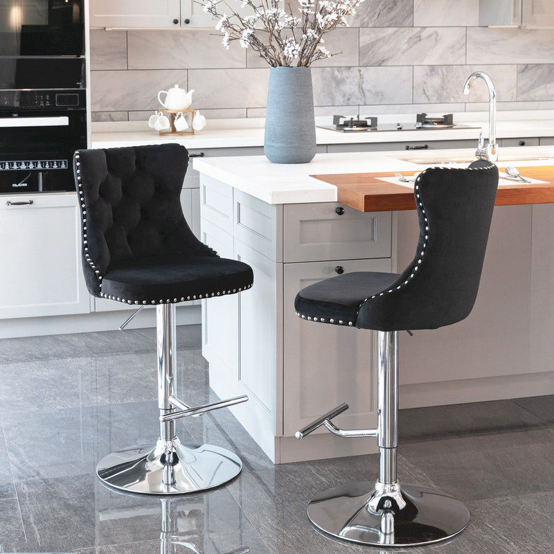 Swivel Velvet Barstools Adjusatble Seat Height From 25-33", Modern Upholstered Chrome Base Bar Stools With Backs Comfortable Tufted For Home Pub And Kitchen Island (Set of 2)