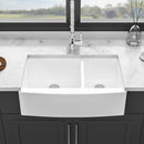 Sink 33" Double Bowl 60 / 40 Kitchen Sink With Deep Basin And Grids - White