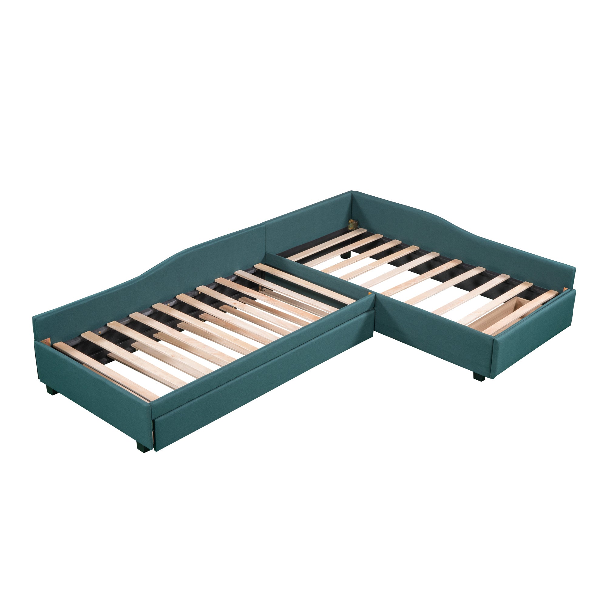 Upholstered Double Twin Size Daybed with Trundle and Drawer, Green - Atlantic Fine Furniture Melbourne FL