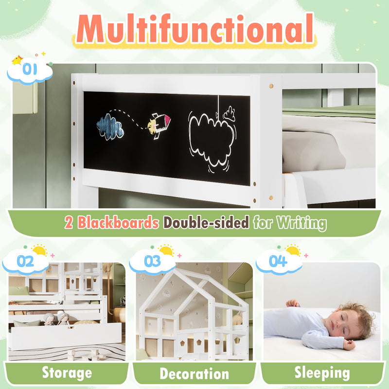 House Bed With Ladder And Storage Drawers Platform With Blackboard, No Box Spring