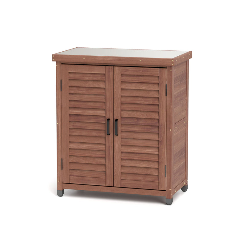Potting Bench With Storage Cabinet And Metal Table Top For Outdoor