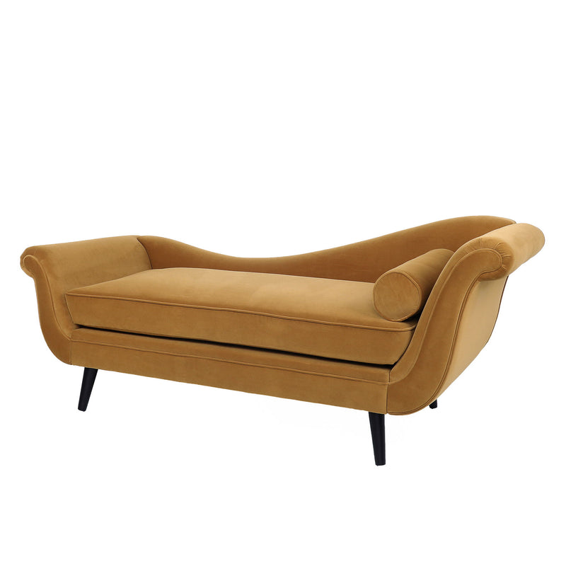 Auroral - Velvet Upholstered Chaise Lounge With Scrolled Arms And Tapered Legs