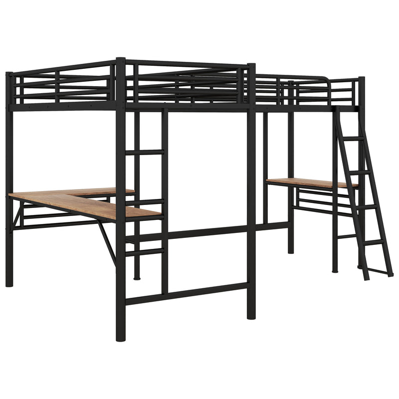 Twin Loft Bed With 2 Built In Desks, Mission Style - Black