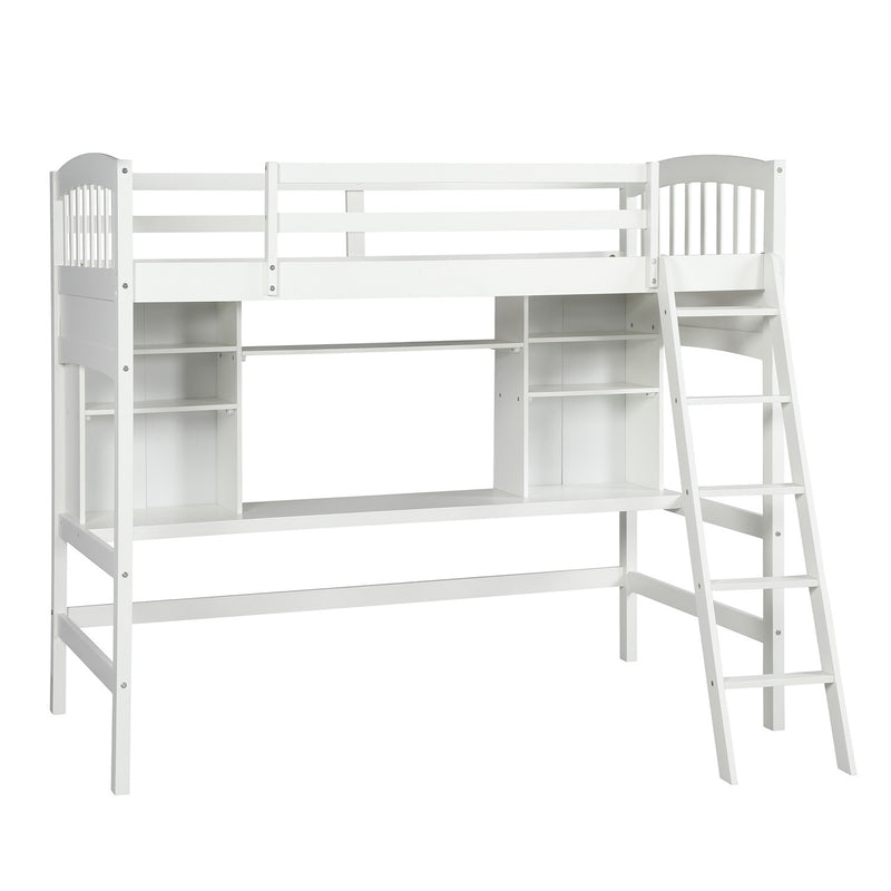 Twin size Loft Bed with Storage Shelves, Desk and Ladder, White(OLD SKU :LP000140KAA)