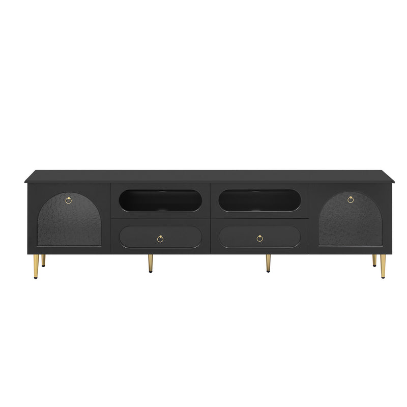 Retro TV Stand With 6 Metal Legs, 2 Cabinets, 4 Drawers And Anti-Tip Device