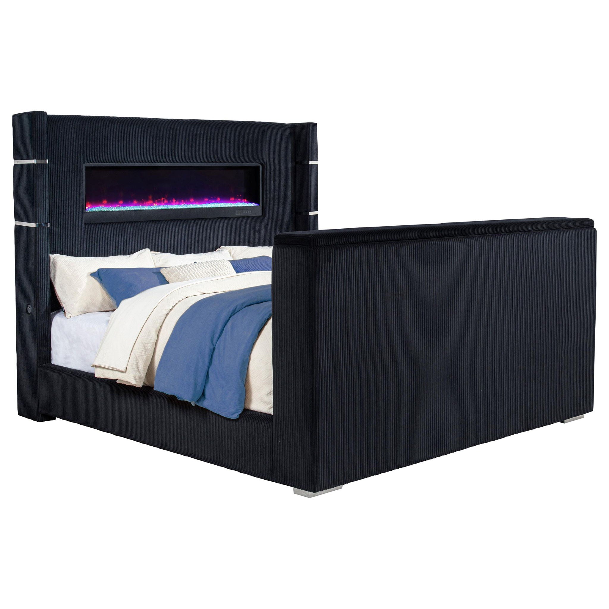 Tisdall Eastern King Flame Visualizer Wingback TV Bed Black