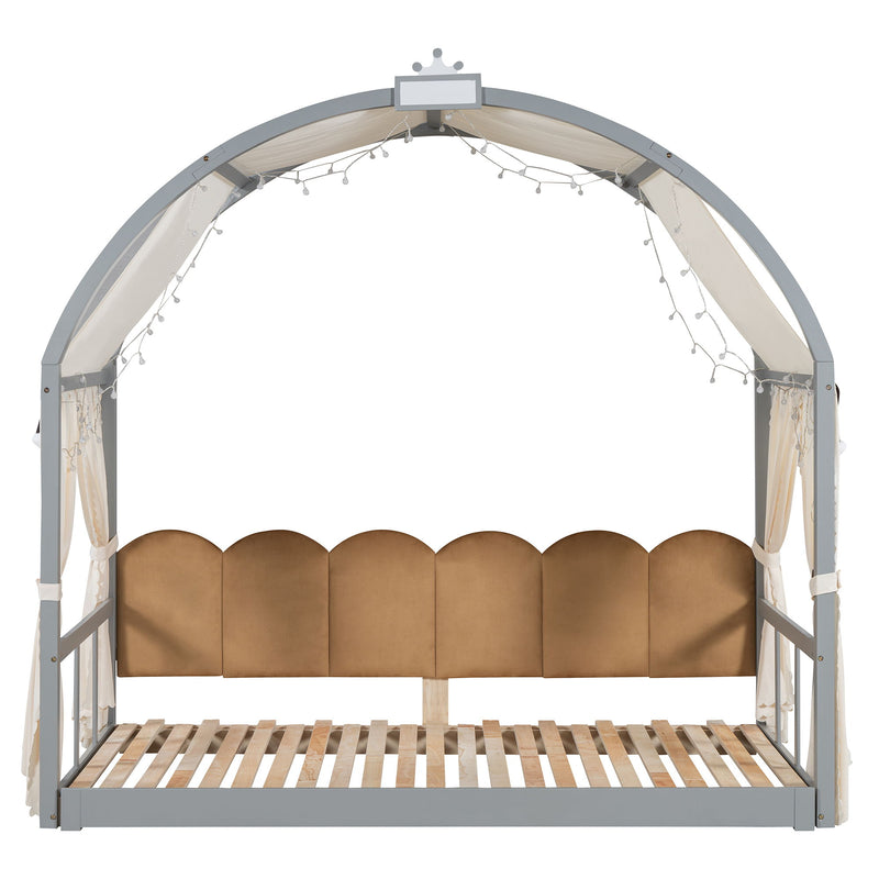 Extended Bed With Arched Roof And Trundle