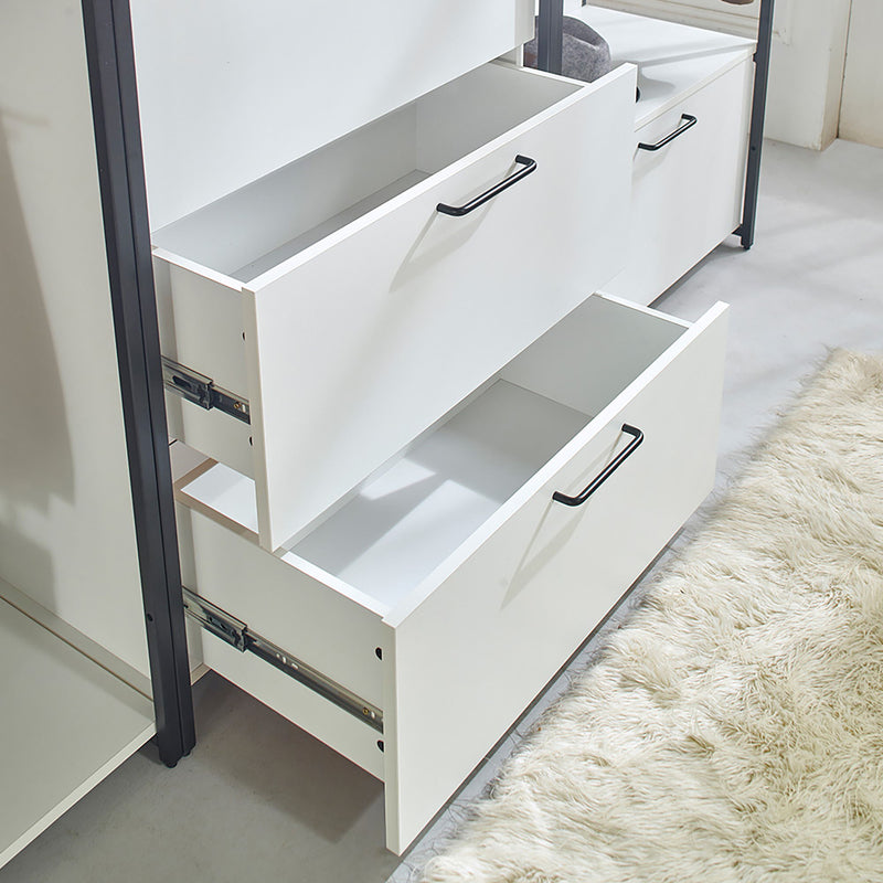 Fiona - Freestanding Walk In Wood Closet System, Metal Frame Melamine - White
