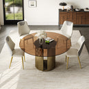 Modern Round Dining Table Set With Glass Top And Steel Legs