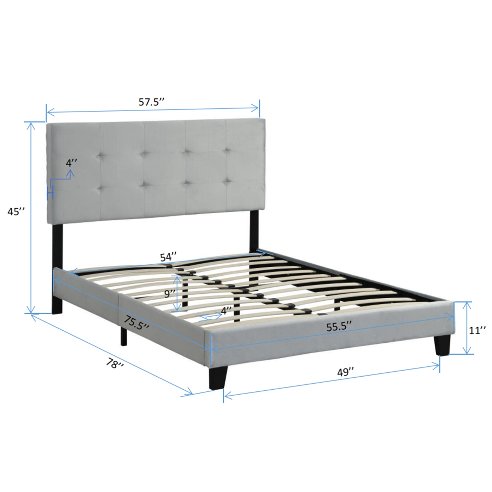 Full Size Upholstered  Platform Bed Frame with  pull point Tufted Headboard, Strong Wood Slat Support, Mattress Foundation, No Box Spring Needed, Easy Assembly,  Gray - Atlantic Fine Furniture Melbourne FL