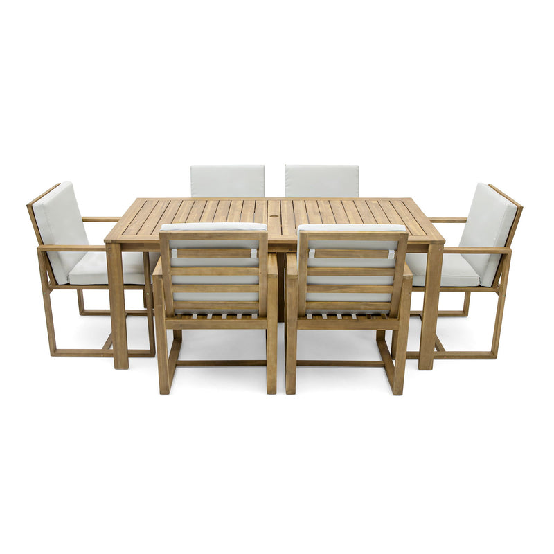 Patio Dining Set Outdoor Dining Table And Chair Set With And Removable Cushions For Patio, Backyard, Garden - Light Teak