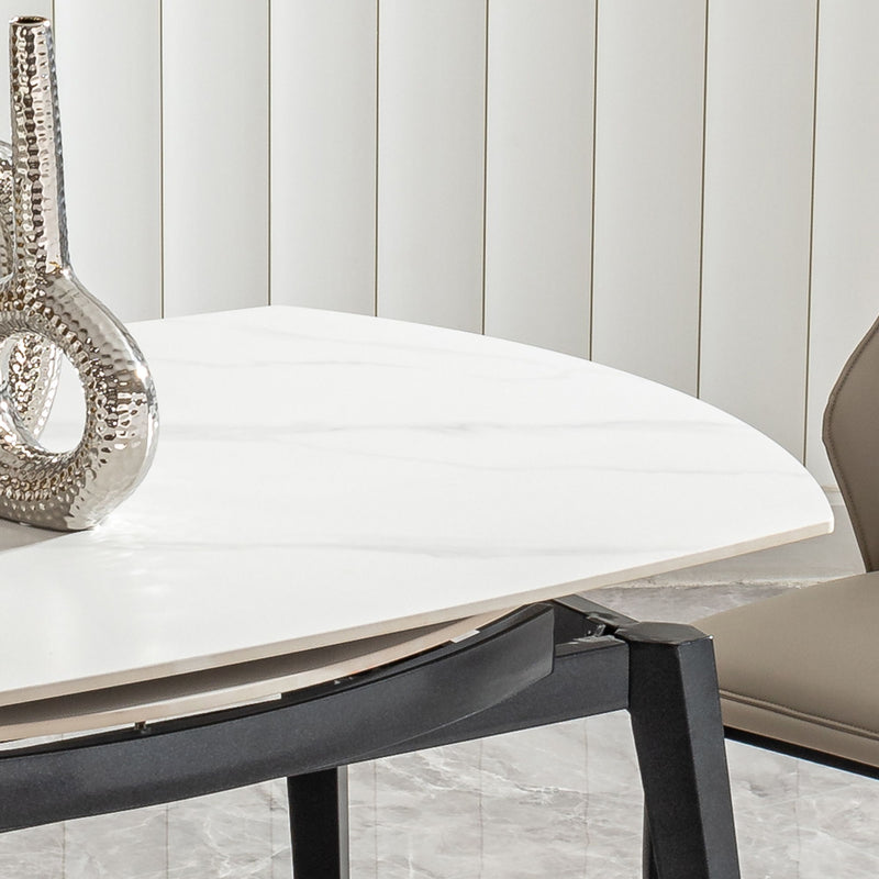 Modern Extendable Round Dining Table With Sintered Stone Top - White / Black