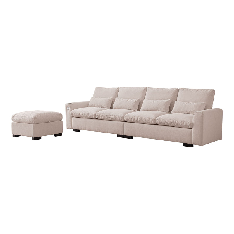 Modern Modular L Shaped Chenille Sofa Couch Reversible Ottoman With Storage Removable And Washable Cushions Sofa With USB Ports & Cup Holder For Living Room