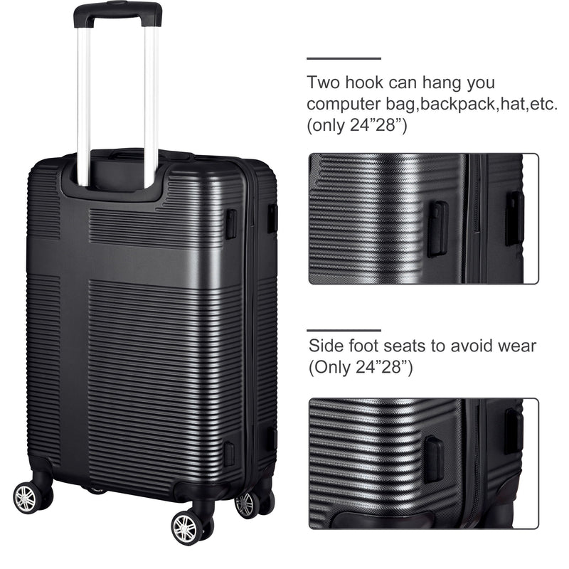 3 Piece Luggage With Tsa Lock Abs, Durable Luggage Set, Lightweight Suitcase With Hooks, Spinner Wheels Cross Stripe Luggage Sets