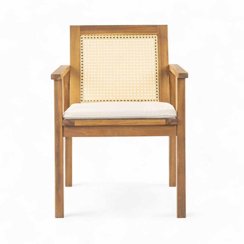 Preston - Outdoor Patio 7 Pieces Dining Set With Chairs And Cushions - Teak / Beige