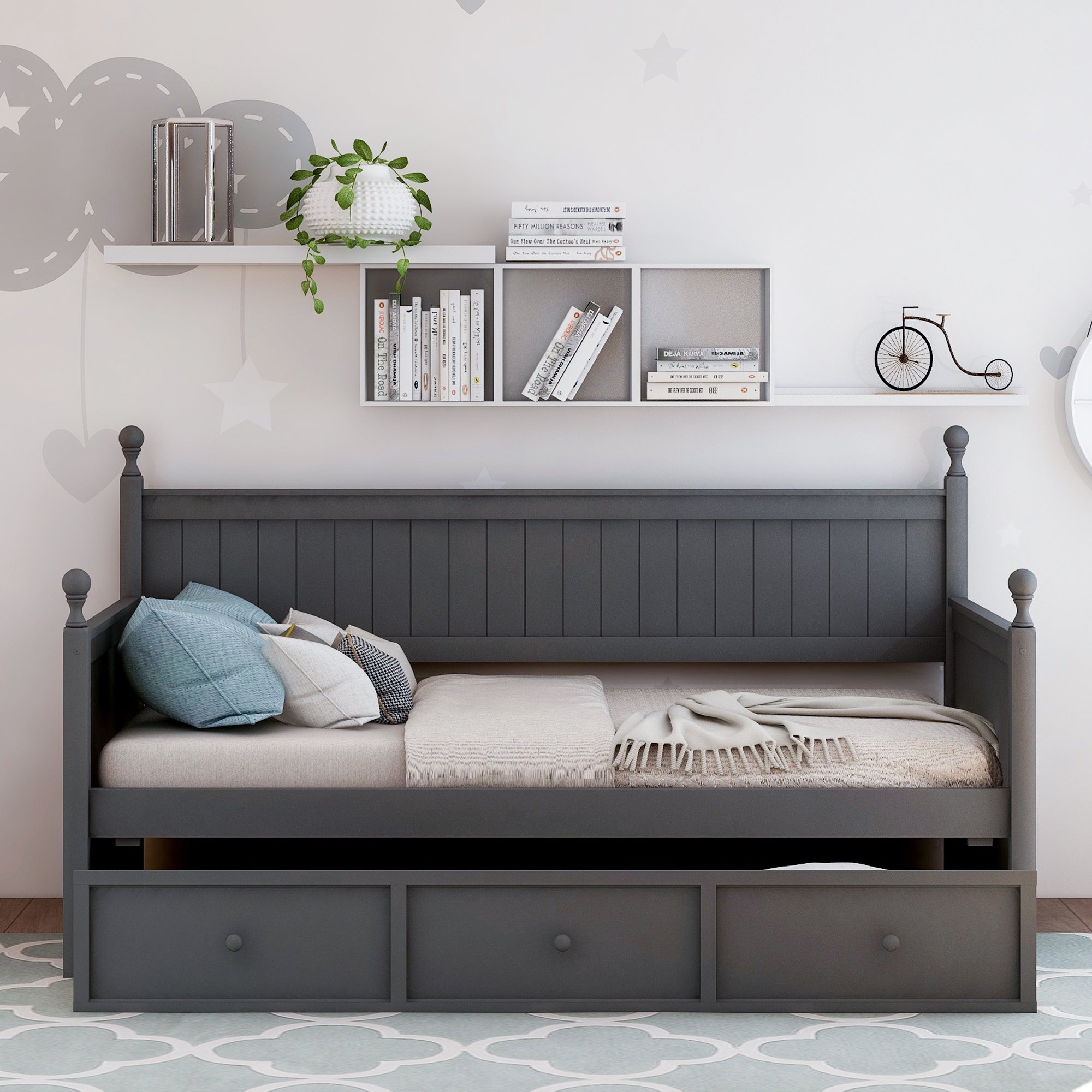 Wood Daybed with Three Drawers ,Twin Size Daybed,No Box Spring Needed ,Gray - Atlantic Fine Furniture Melbourne FL