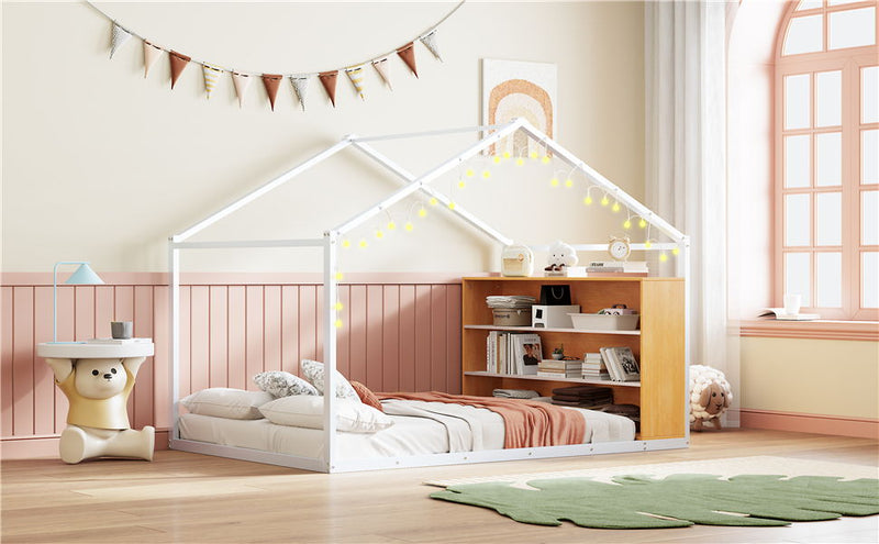 Bed House Frame With Shelves And Lights
