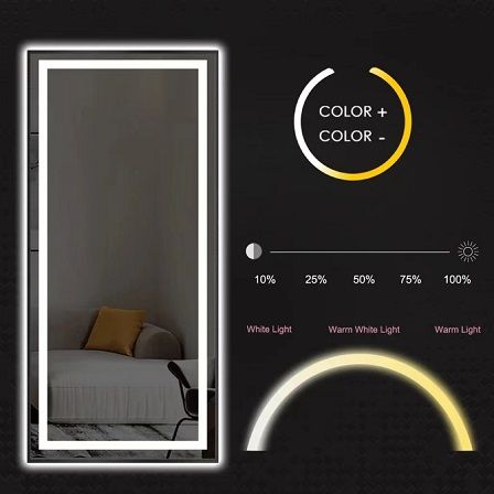 LED Mirror Full Length Mirror With Lights Wide Standing Tall Full Size Mirror For Bedroom Giant Full Body Mirror Large Floor Mirror With Lights Stand Up Dressing, Big Lighted Mirror - Black