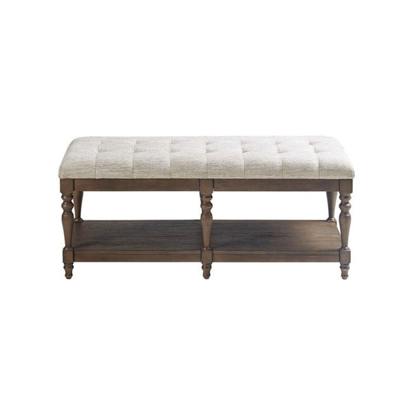 Highland - Tufted Accent Bench With Shelf Upholstered Seat - Ivory