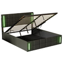 Full Size Upholstered Bed with LED Lights,Hydraulic Storage System and USB Charging Station,Black