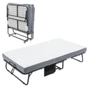 Foldable Metal Frame Bed For Guest With Memory Foam Mattress On Wheels, Saving Space Rollaway Bed