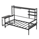 Daybed With Movable Desk, Grid, Shelves And Clothes Hanger