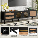 Rattan TV Stand With 3 Cabinets & 2 Drawers, Rattan-Inspired Media Console Table For Tvs Up To 80'', LED Light Entertainment Center, TV Cabinet For Living Room - Black