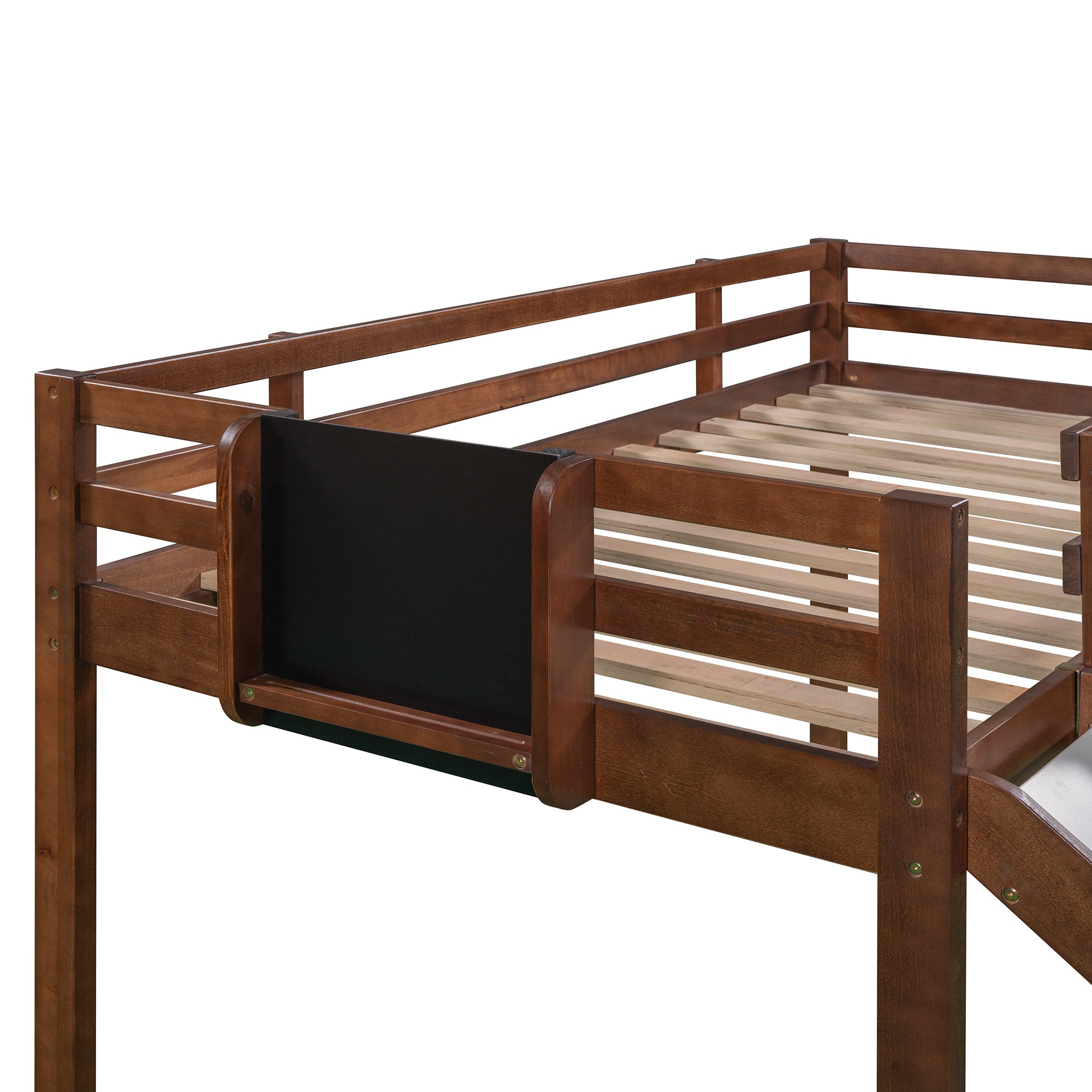 Twin size Loft Bed Wood Bed with Slide, Stair and Chalkboard,Walnut(OLD SKU :WF282115AAL) - Atlantic Fine Furniture Melbourne FL