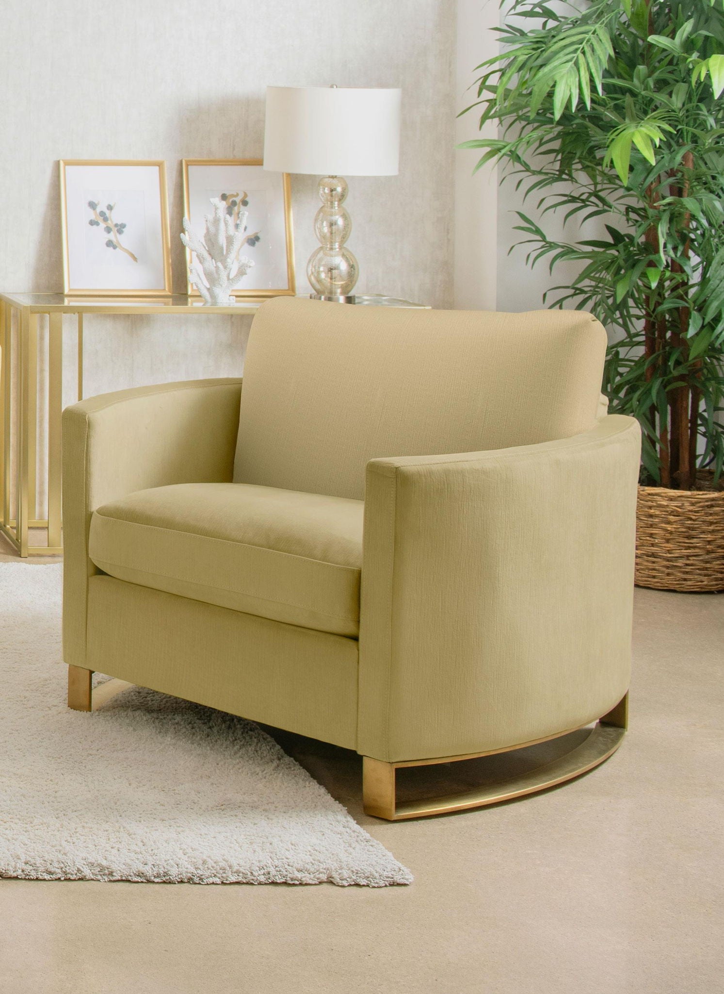 Corliss Upholstered Curved Track Arm Chair Camel - Atlantic Fine Furniture Melbourne FL