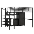 Full Size Loft Bed With Desk Set And Wardrobe - Black