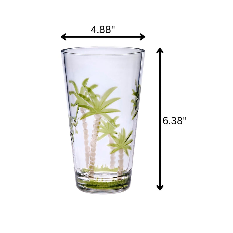 Palm Tree Design Acrylic Hi Ball Glasses Plastic, Bpa Free (Set of 4), 20Oz - Clear