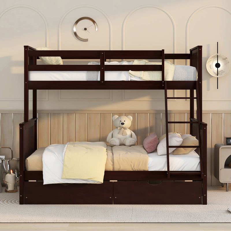 Twin-Over-Full Bunk Bed with Ladders and Two Storage Drawers(Espresso)( old sku:LT000165AAP）