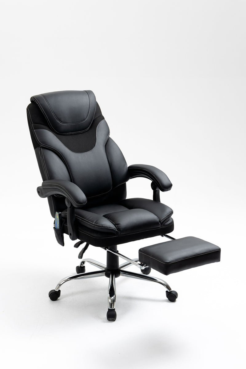Massage Reclining Office Chair With Footrest, High Back Computer Chair Home Desk Ergonomic Executive Office Chair With Armrests, Adjustable Height - Black