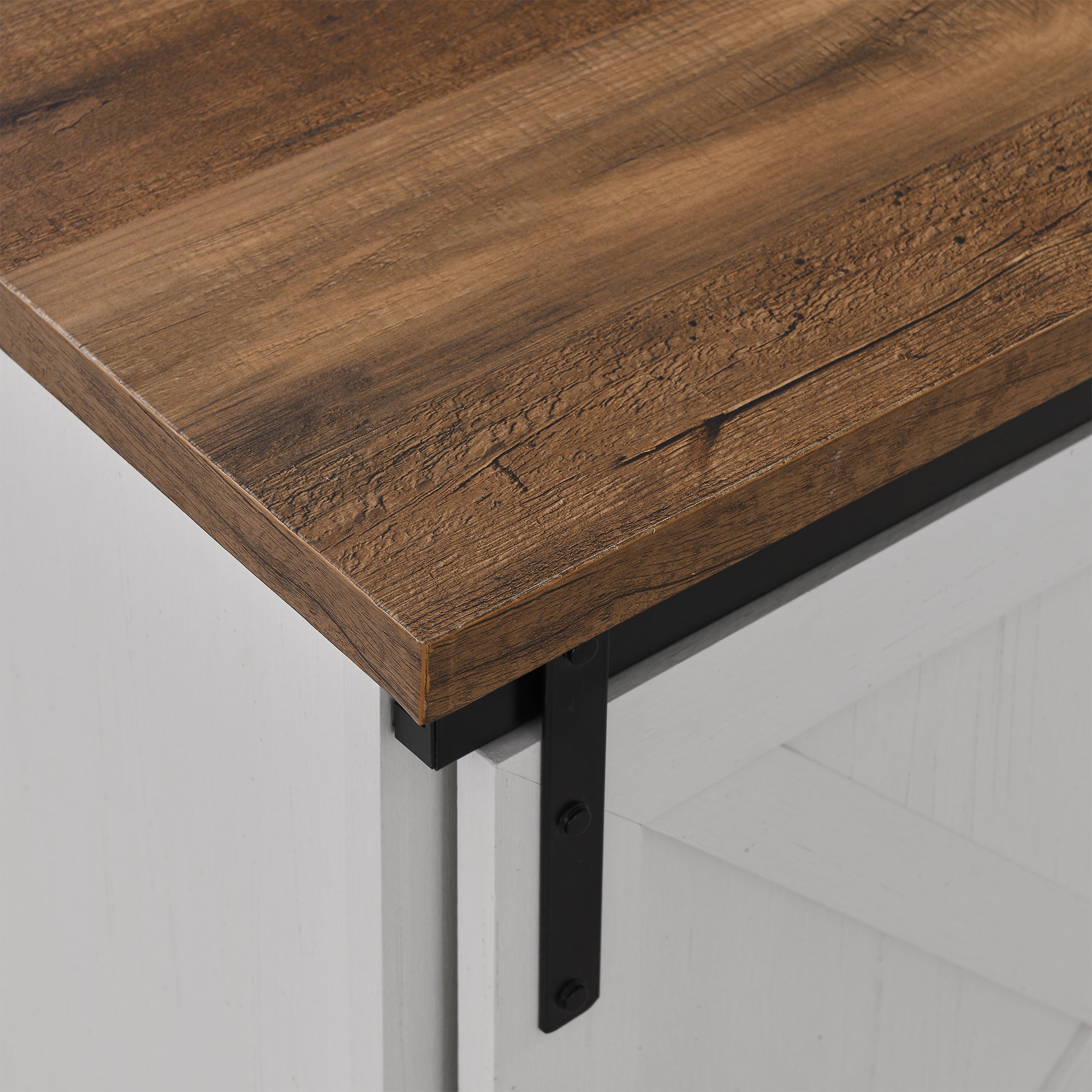 Farmhouse Sliding X Barn Door 70" TV Stand for 80" TVs - Rustic Oak/Brushed White