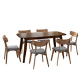 7 Piece Mid - Century Dining Set With Upholstered Dining Chairs, Dining Table